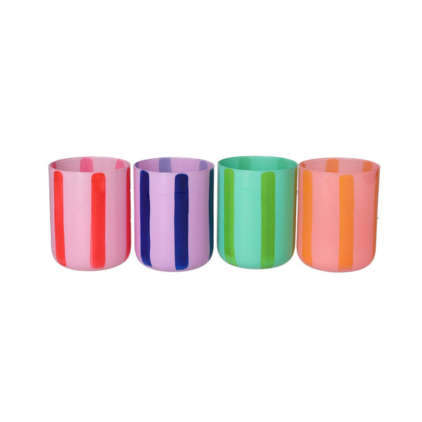 Windlicht gestreift Glas grün/lila/pink/orange