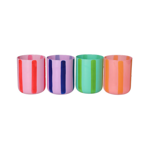 Windlicht gestreift Glas grün/lila/pink/orange
