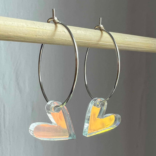 Ohrhänger „Regenbogen-Herz“ Transparent