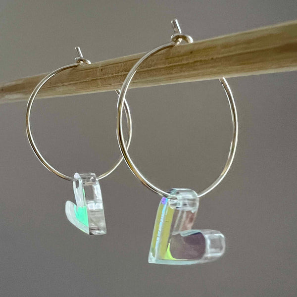 Ohrhänger „Regenbogen-Herz“ Transparent