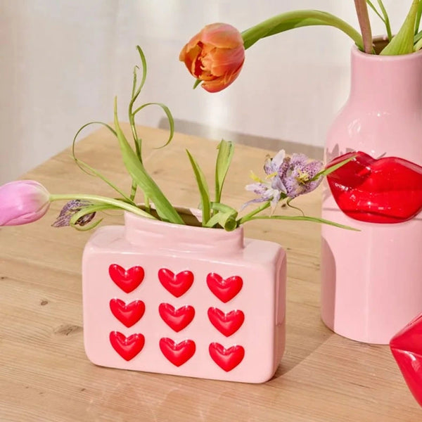 Vase "Herzen" eckig Keramik
