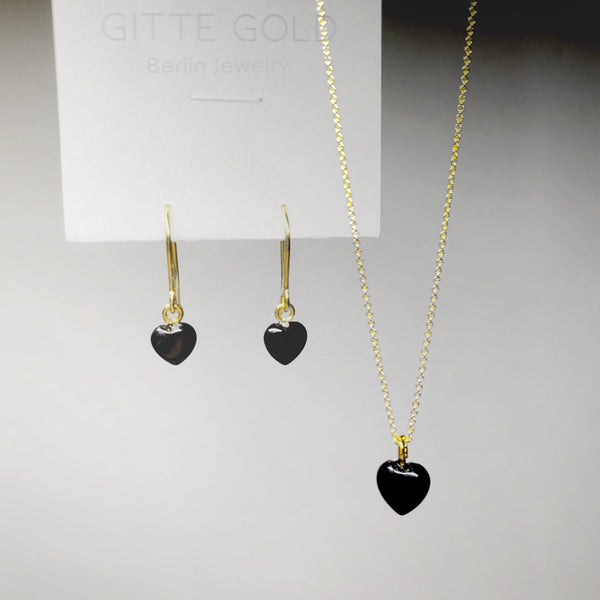 Herz Kette und Ohrringe Set 🖤 Schwarz