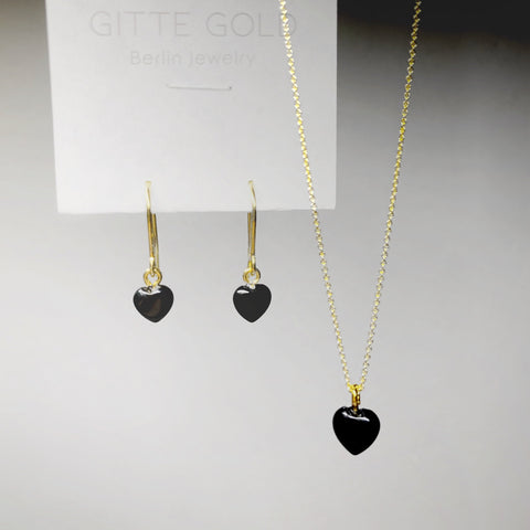Herz Kette und Ohrringe Set 🖤 Schwarz