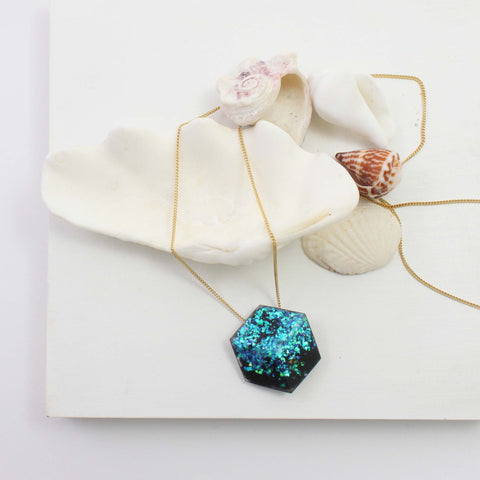 Kette lang "Ocean" Blau-Grün-Gold